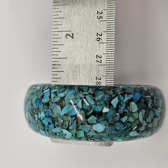 Southwest Style by JTV Genuine Blue Turquoise Chip Bangle Bracelet Big Chunky - Picture 5 of 6